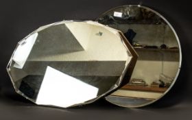 Two Vintage 1950s Mirrors. One oval and one round, both with bevelled glass and chain hangers.