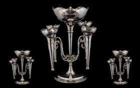 Art Nouveau Silver Plated Epergne Tulips Design,