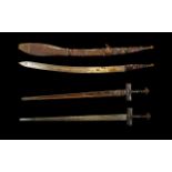 African Nigerian Sword (Takouba) 28 Inch Curved Blade, Leather Scabbard And Grip. c1880.