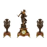 French Late 19th Century - Impressive Figural Spelter - Portico Garniture Clock Set,