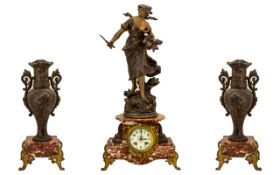 French Late 19th Century - Impressive Figural Spelter - Portico Garniture Clock Set,