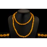 A Fine Quality Early 20thC Butterscotch Amber Beaded Long Necklace of Great Colour - Weight 56.