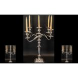 Large Silver Plated Four Branch 5 Light Candelabrum Moulded Scroll & Foliate Decoration Square