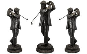 Modern Bronze Golfing Figure Depicting An Edwardian Gent In Full Swing,