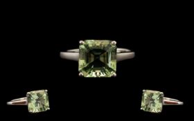 Green Amethyst Asscher Cut Solitaire Ring,