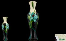 Moorcroft - Modern Slim fold Tubelined Bud Vase ' Sea Holly ' Design. Date 2006.