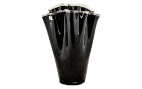 A Large Black Glass Handkerchief Vase fi