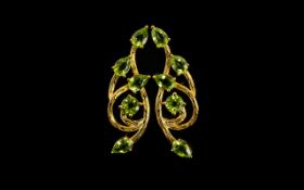 Peridot Art Nouveau Style Drop Earrings,