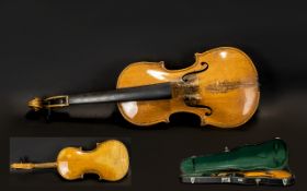 Violin In Case. Well used violin in bla