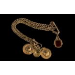 Antique Period - Pleasing 9ct Gold Double Albert with Attached 9ct Gold Fob, Medals and T-Bar. All