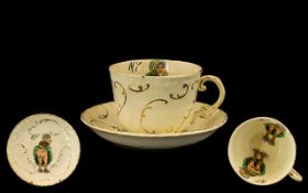 A 19thC Oversized 'My My My' Cup and Saucer both the saucer and cup depicting a cheeky scene of a