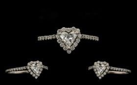 18ct White Gold - Attractive Top Quality Heart Shaped Diamond Set Dress Ring of Attractive Design.