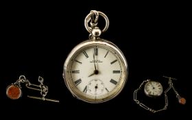 American Watch Co Waltham Open Faced Silver Pocket Watch with Attached Silver ( Heavy ) Watch