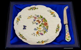 Aynsley 'Cottage Garden' Cheese Plate & Knife. Housed in original navy box with blue sateen