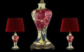 Moorcroft Stunning Design Tubelined Lamp Base and Shade of Pleasing Form. Stylised Floral Design.