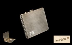 1940's Good Quality Engine Turned Solid Silver Cigarette Case of Rectangular Form. Hallmark