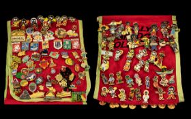 An Official Felt Pennant comprising approximately 50 plus Robinson enameled figural badges. Together