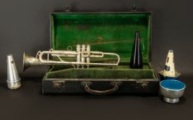 An Early 20thC Nickel Plated Trumpet marked to the bowl 'New Dearman Special' with textured bell and