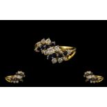 18ct Gold Attractive Diamond and Sapphire Set Dress Ring - From the 1980's. The Diamonds and
