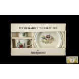Peter Rabbit Nursery Set by Wedgwood comprising a bowl, egg cup and mug, all in original box with