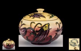 Moorcroft Modern Round Tubelined Lidded Jar/Pot 'Pasque Flower' Design. Date 1999. 4.25'' - 10.65 cm