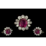 18ct White Gold - Superb Quality Pink Tourmaline and Diamond Set Cocktail Ring, The Faceted Pink
