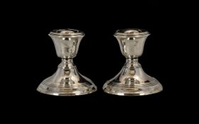 George V Pair of Silver Squat Candlesticks with Round Ribbed Bases. Hallmark Birmingham 1919, Height