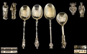 Edwardian Period - Fine Quality Pair of Hanau Silver Apostle Anointing Spoons, Excellent Detail /