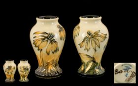 Moorcroft Modern Pair of Small Baluster Shaped Vases 'Cornflower' Pattern, dated 2001. Height