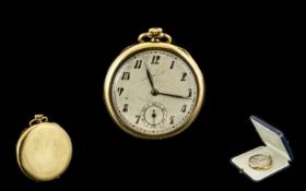 1920's Gold Filled Ultra Thin Open Faced Slim Fold Pocket Watch, with Secondary Dial. Jewelled