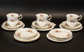 Paragon 'Rose Bouquet' Bone China Part Set comprising three tea cups, six saucers, and six side