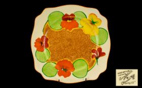 Clarice Cliff 1930s Handpainted on Glaze Cabinet Plate 'Nasturtium' Pattern dated 1932. Yellow,