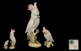 Royal Dux - Large and Impressive Hand Painted Porcelain Bird Figure ' Cockatoo ' Which Is Displaying