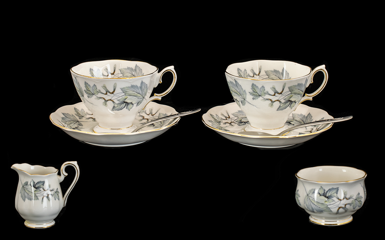 Royal Albert Part Tea Set 'Silver Maple' comprising two cups and saucers, a milk jug and a sugar