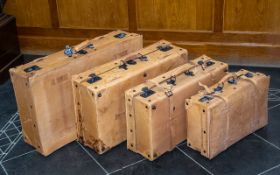 Set of Four Vintage Leather Suitcases by Giovanni. In light tan colour, largest width measures 29'',