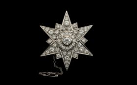 Art Deco Period 1930's Superb Quality and Stunning 18ct Gold and Platinum Diamond Set Starburst