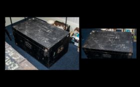 Black Painted Military Chest with brass name plate 'Pickels' and brass carry handles. 34'' width x