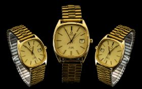 Omega De-Ville Classic Design Gents Quartz Date-Just Gold Plated Wrist Watch with Expanding Gold