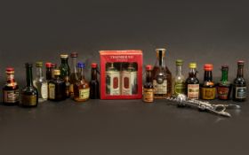 Box of Miniature Bottles of Spirits comprising Cognac, Drambuie, Courvoisier, Glenfiddich, Cherry