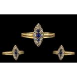 Antique Period Attractive 18ct Gold Marquise Shaped Sapphire & Diamond Set Dress Ring. Marked