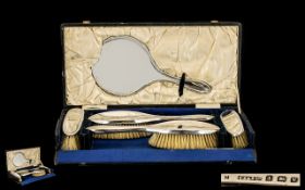 Ladies Boxed Sterling Silver Six Piece Vanity Set. Comprises Brushes, Hand Mirror and Comb. All