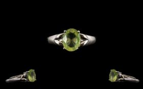 9ct White Gold and Single Stone Prehnite Ring - Oval cut Prehnite weight 1.292 cts. 9 mm x 7 mm.