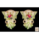 Two Vintage Wedgwood Ceramic Wall Sconces with floral decoration and gilt trim. In good condition,