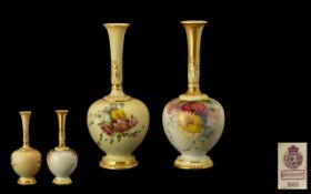 Royal Worcester Nice Quality Pair of Hand Painted Blush Ivory Specimen Vases. Each Decorated with