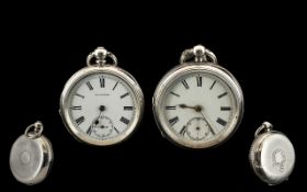 Swiss Made - Key wind Silver Open Faced Pocket Watch with Secondary Dial, Jeweled Movement, Marked