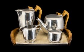 Four Piece Piquet Ware Teaset comprising teapot, water jug, cream jug and sugar bowl.