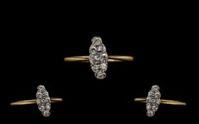 18ct Gold and Platinum Marquise Shaped and Attractive Diamond Set Dress Ring. c.1920's. Marked