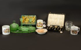 Mixed Collection of Commemorative Ware, including glass ware and plated ware. Comprises a vintage
