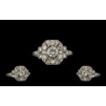 Art Deco Period - Quality 18ct White Gold Diamond Set Dress Ring of Attractive From. Marked 18ct