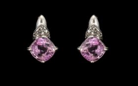 Pair of 18 ct White Gold and Kunzite and Diamond Earrings - 18 ct white gold earrings each set